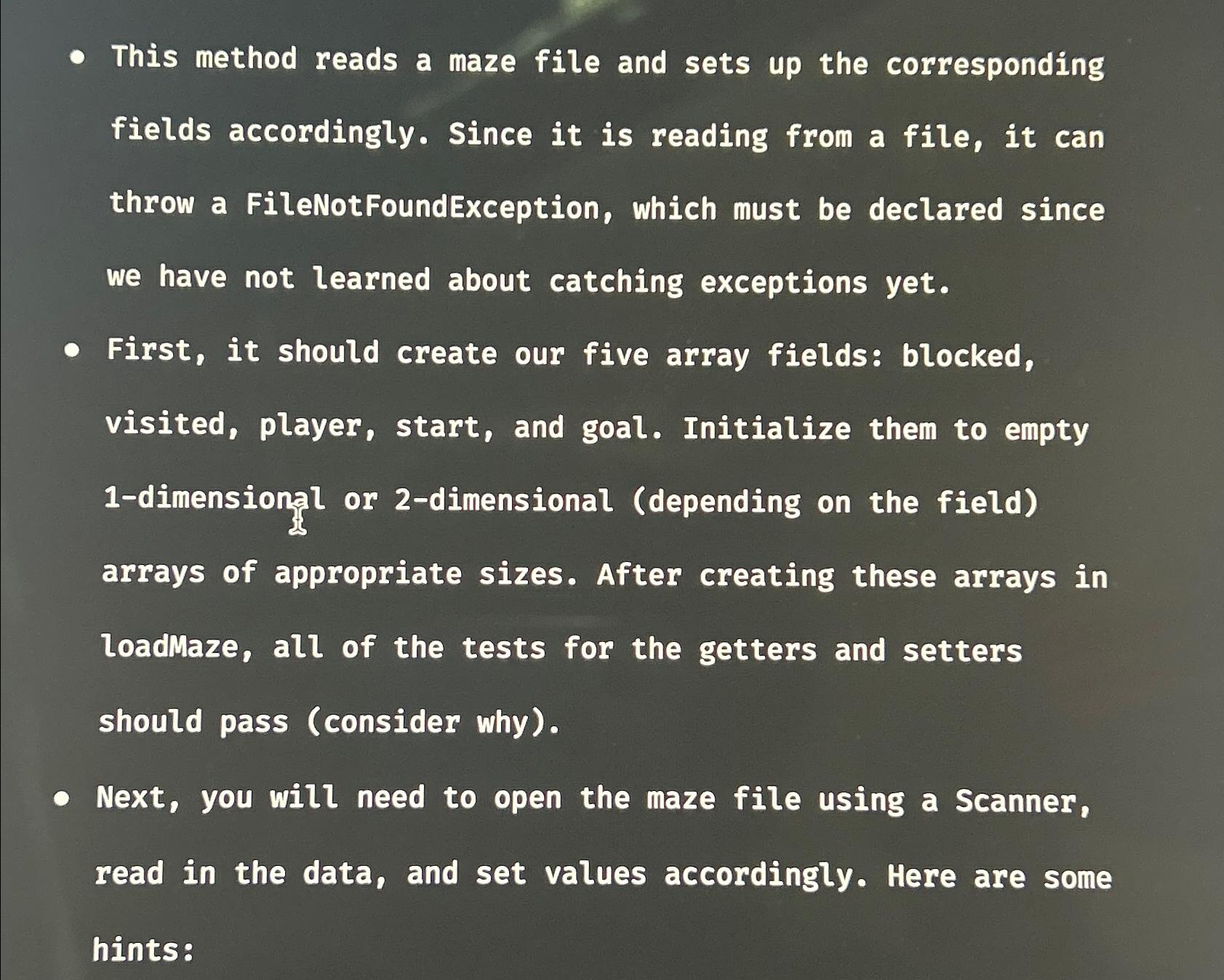  This method reads a maze file and sets up the corresponding