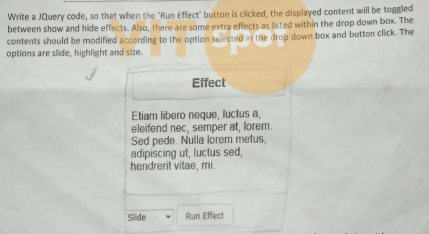 Write a JQuery code, so that when the 'Run Effect' button