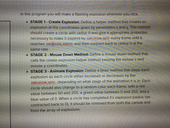 Java script In this program you will make a flashing explosion wherever