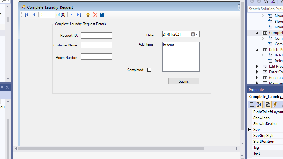 please write the programming code for this window form in visual
