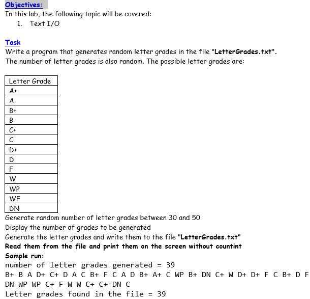 in java Objectives: In this lab, the following topic will be covered: