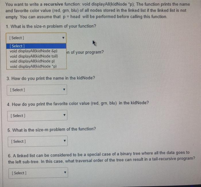 function prints the name and favorite color value (red, gm. blu) of