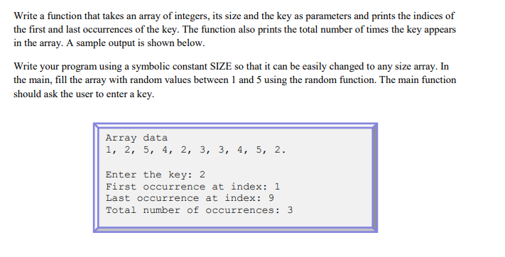 Write a function that takes an array of integers, its size and