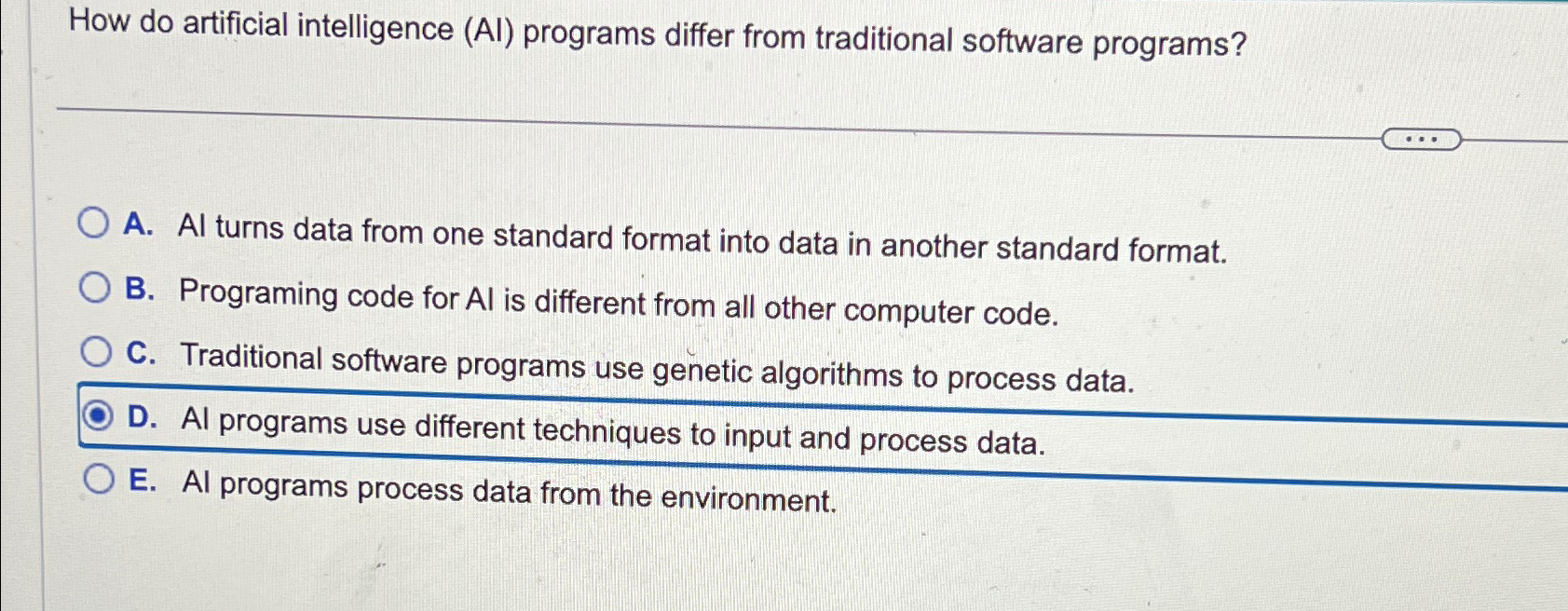  How do artificial intelligence (Al) programs differ from traditional software programs?