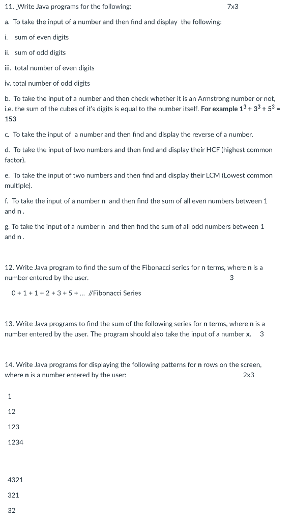 JAVA PROJECT 11._Write Java programs for the following: a. To take the