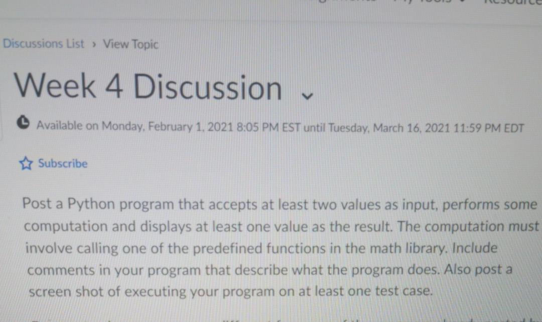  Discussions List > View Topic Week 4 Discussion V Available on