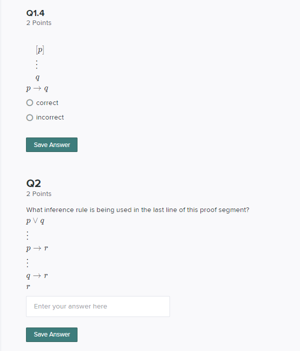 Q1.4 2 Points : 9 p +9 O correct O incorrect
