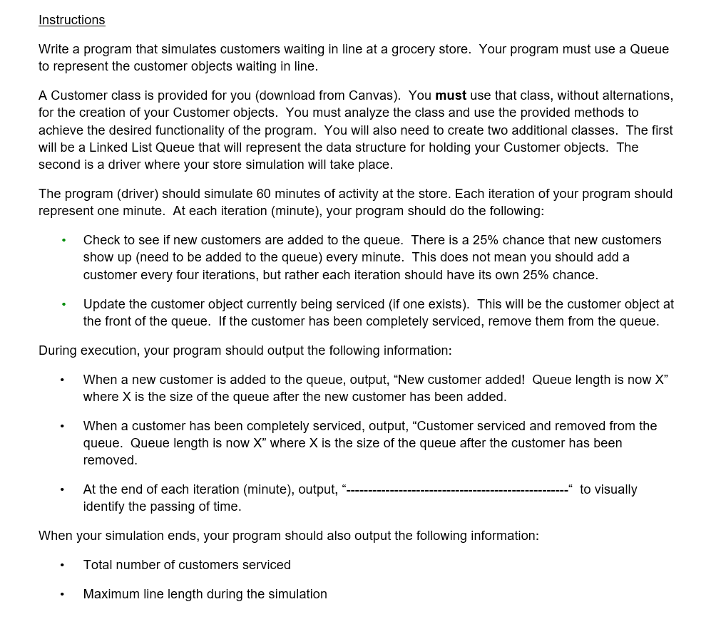  /* Program: CustomerQueue ~ Customer Class Date: Summary: Creates a Customer