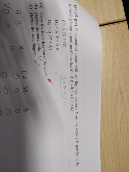 04 (25 pts) A sequential circuit with two flip flops, one