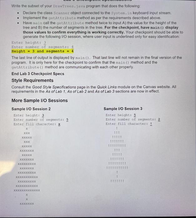 in a file named DrawTrees.java that can generate I/O (input/output) sessions such