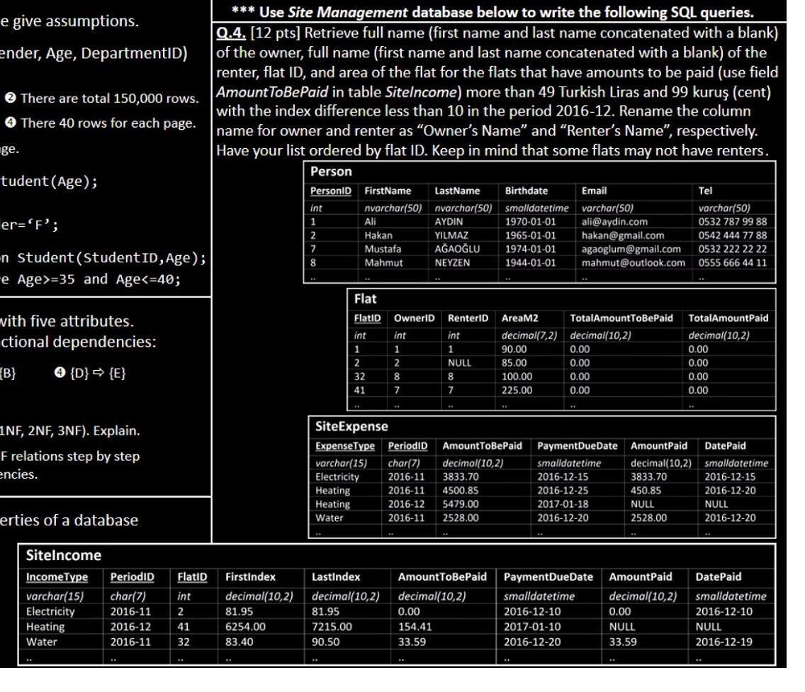 NEEDED IN MS SQL / MS ACCESS URGENTLY THANKS e give assumptions.