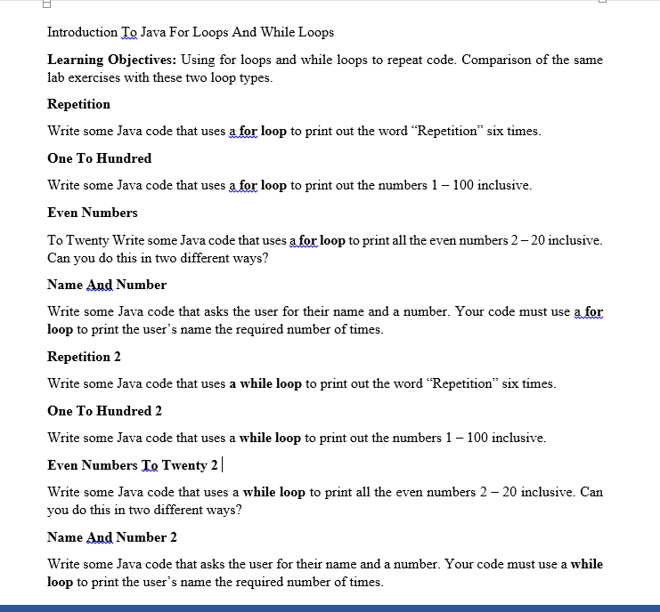  Introduction To Java For Loops And While Loops Learning Objectives: Using