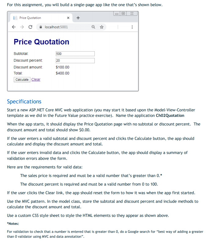  Just need help with the model Price Quotation Model Portion For