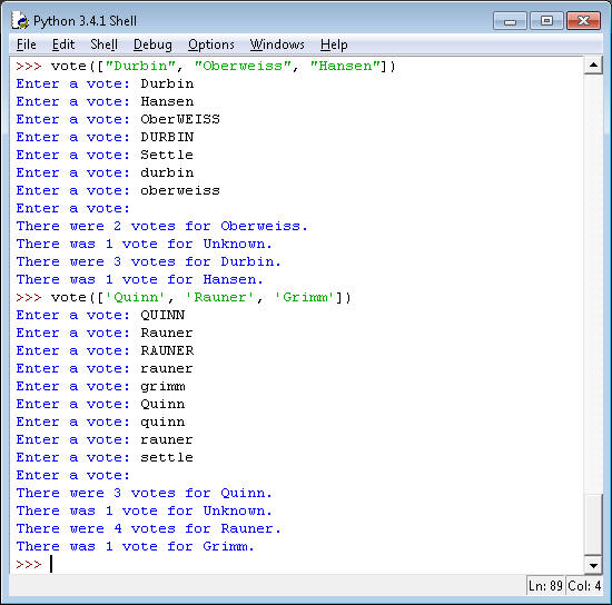 PYTHON 3.6 provide .py files Write a function vote() that takes as