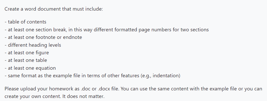  Create a word document that must include: - table of contents