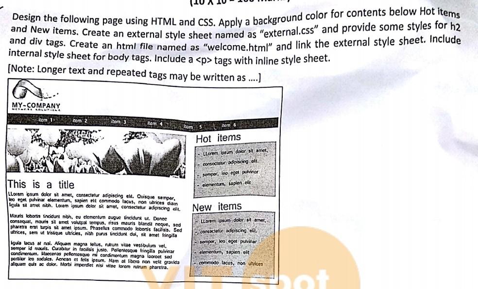 Design the following page using HTML and CSS. Apply a background