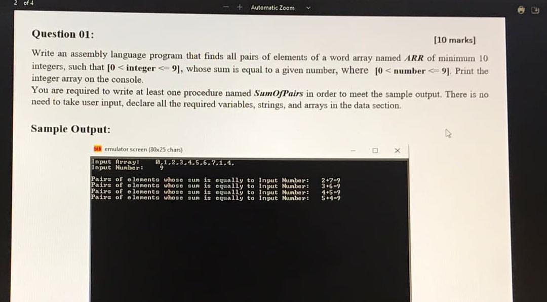  Question 01: [10 marks] Write an assembly language program that finds