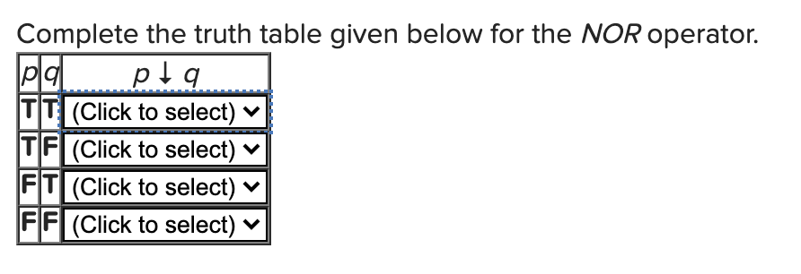  Can you also explain what a NOR operator is please? Complete