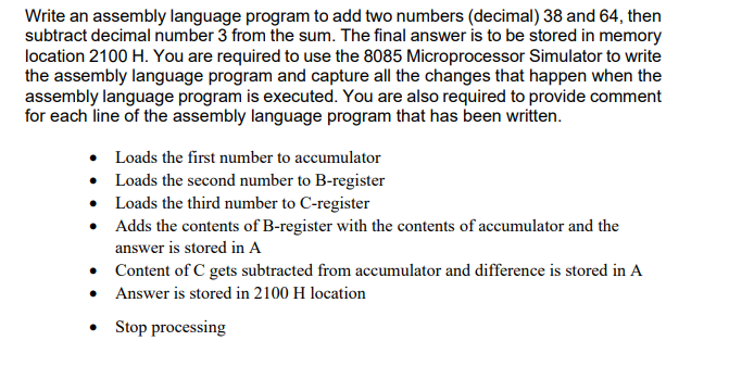  Write an assembly language program to add two numbers (decimal)38 and