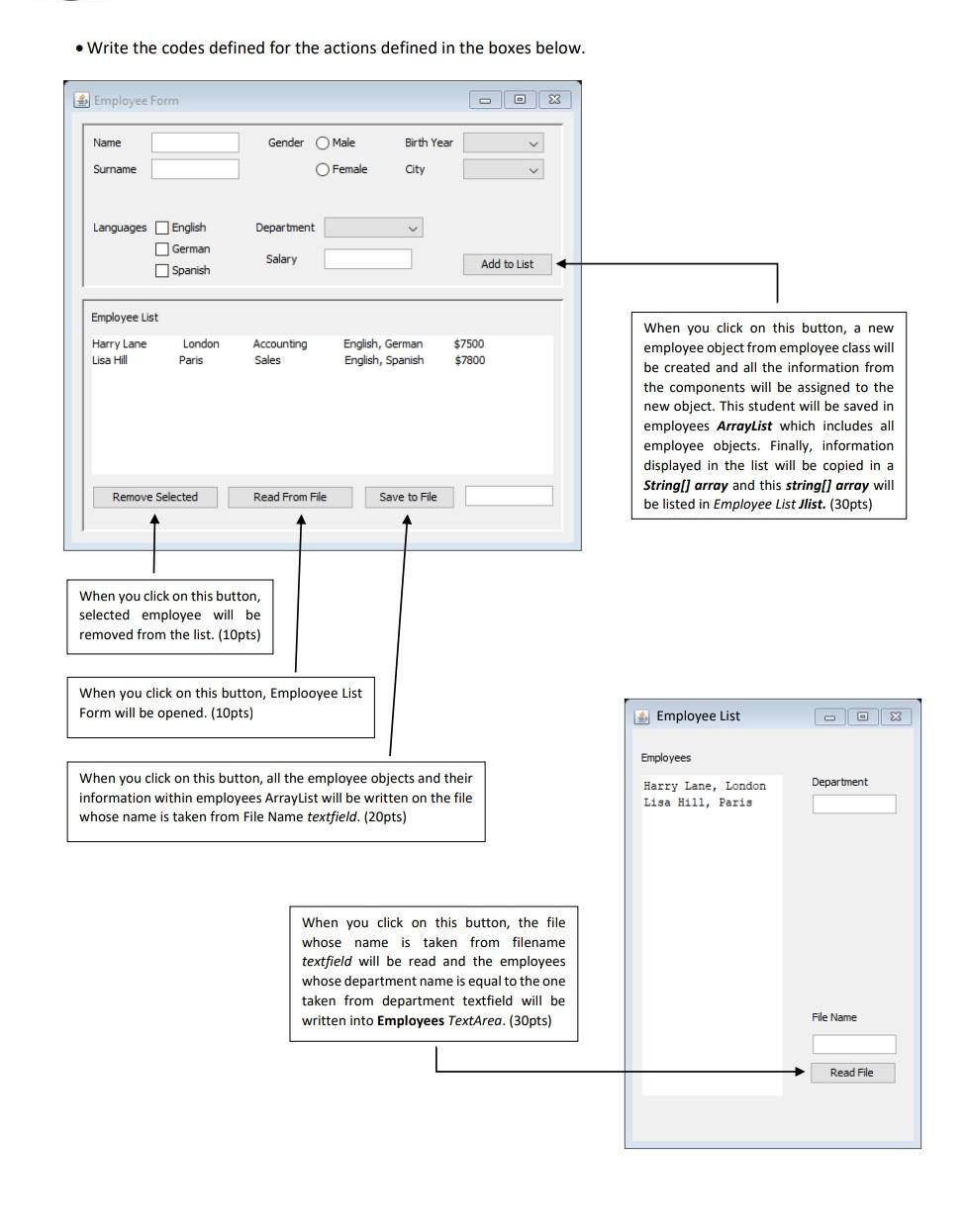  visual programming Write the codes defined for the actions defined in