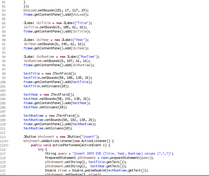 the code for the 'Update' button. When the user clicks on a