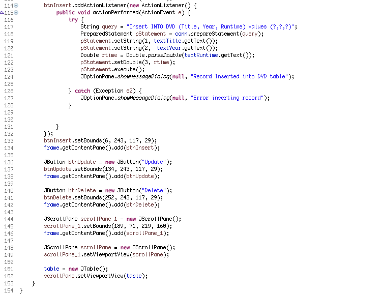 ROW in the JTable where the data is displayed, the data from