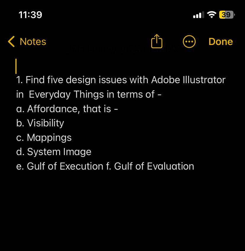 Subject: Human Computer Interaction 11:39 1. Find five design issues with Adobe