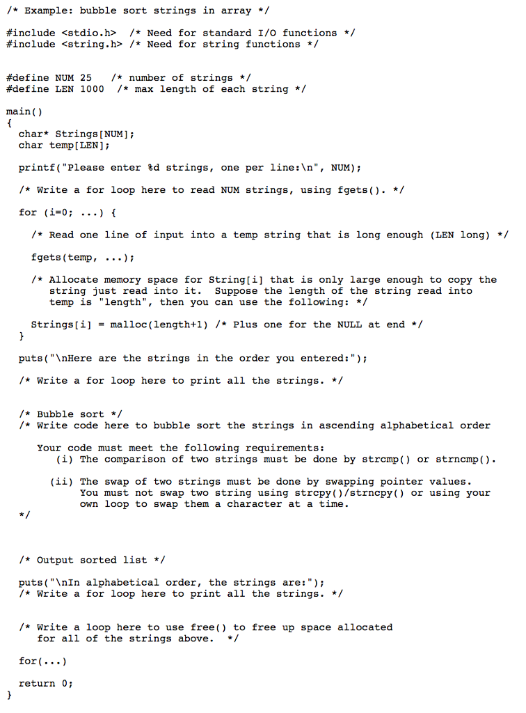 exercise, you wi ill implement string bubble sort by explicitly using pointers