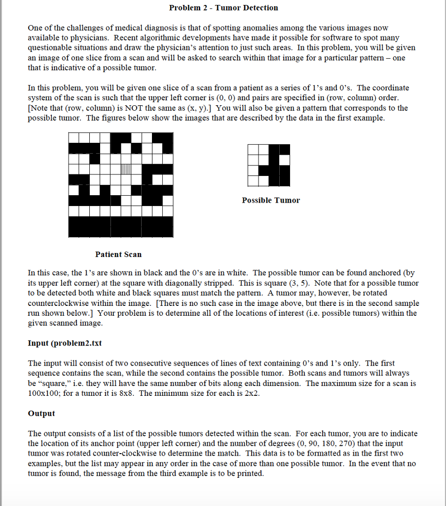 IN JAVA PLEASE!!!! Problem 2 - Tumor Detection Problem 2 - Tumor