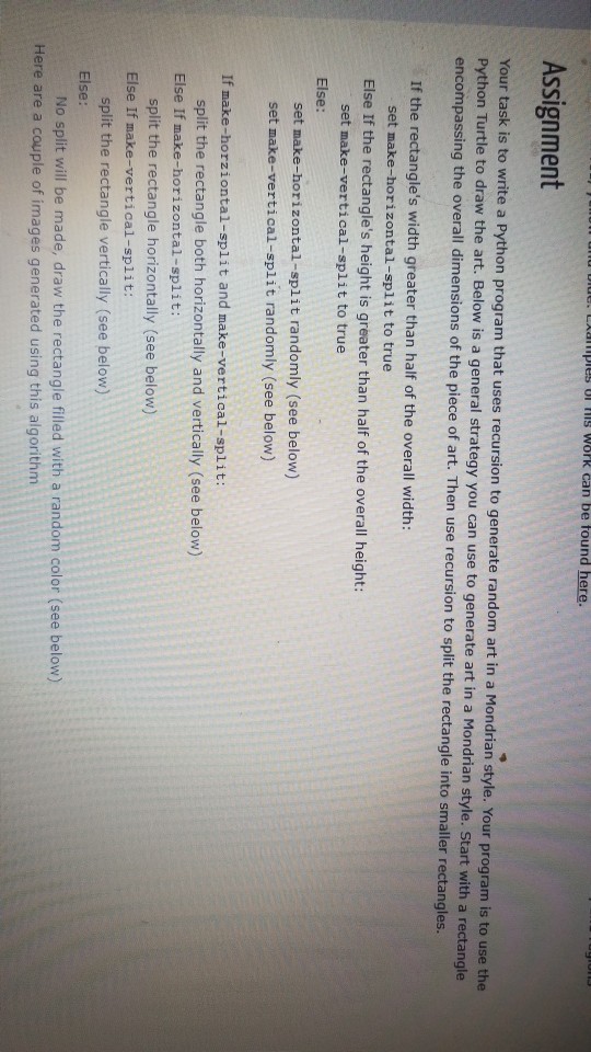  All code should be in Python 3. Assignment Your task is