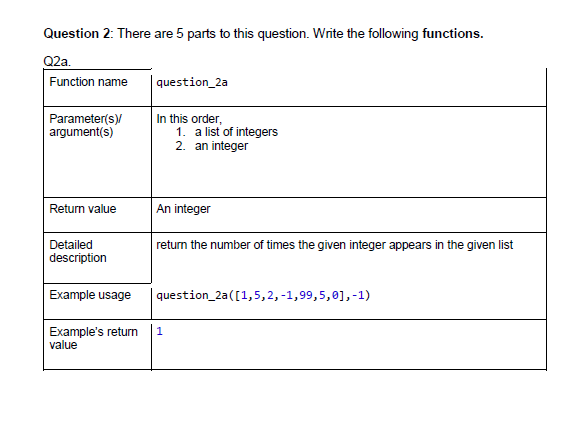 python Question 2: There are 5 parts to this question. Write the