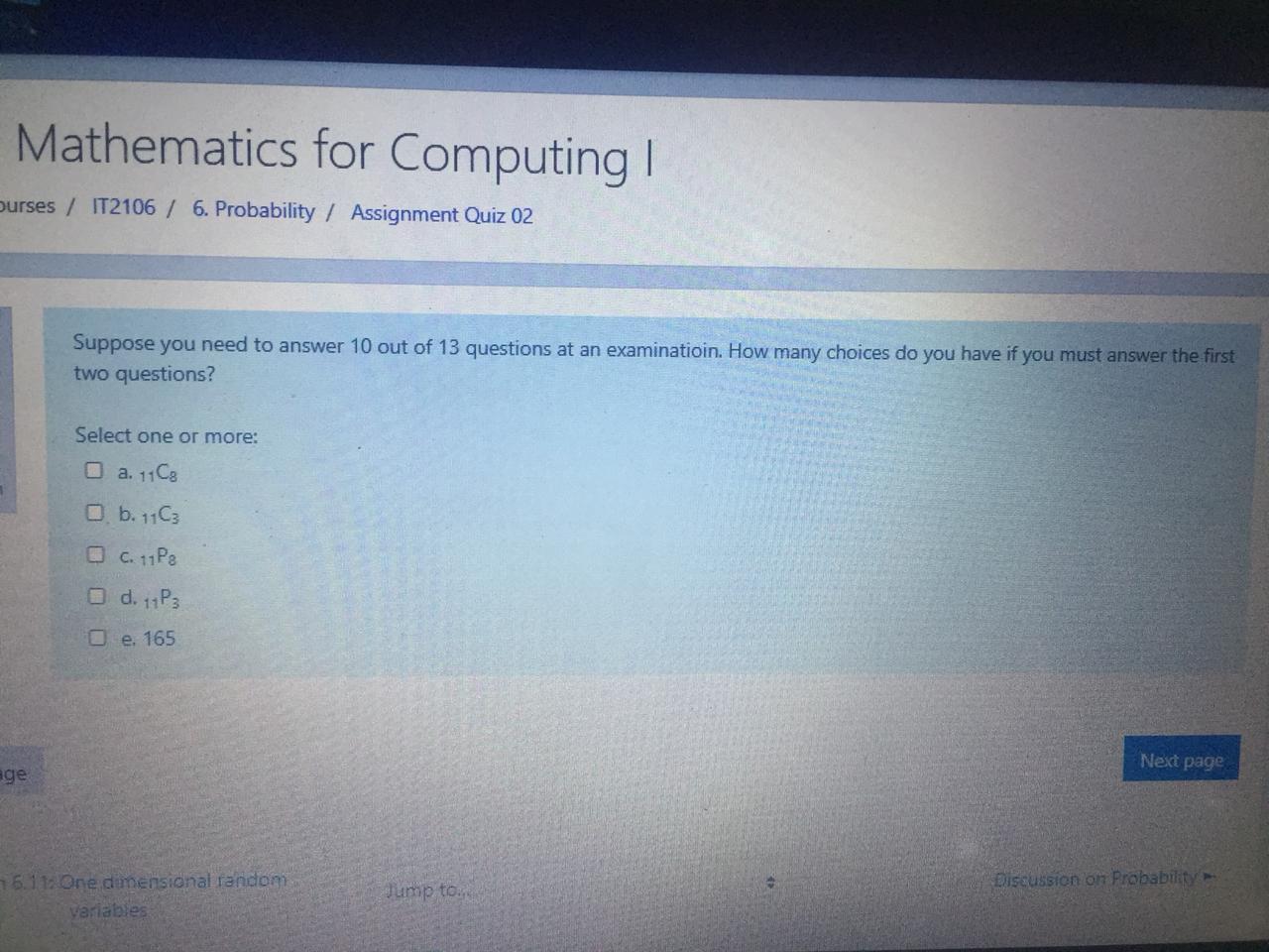  Mathematics for Computing Durses / IT2106 / 6. Probability / Assignment
