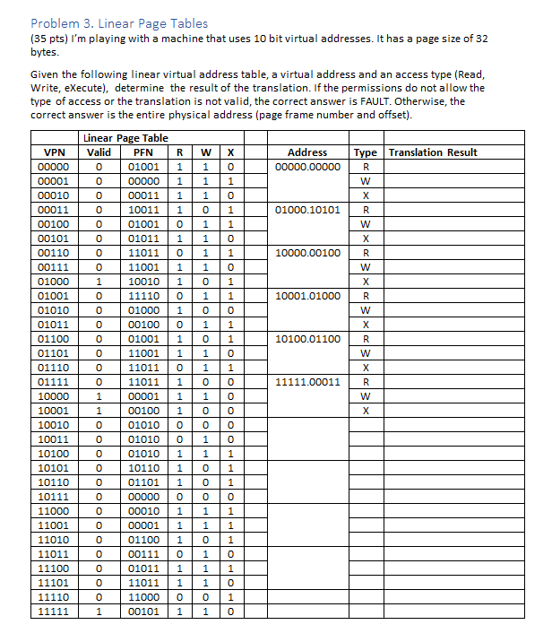  Problem 3. Linear Page Tables (35 pts) I'm playing with a