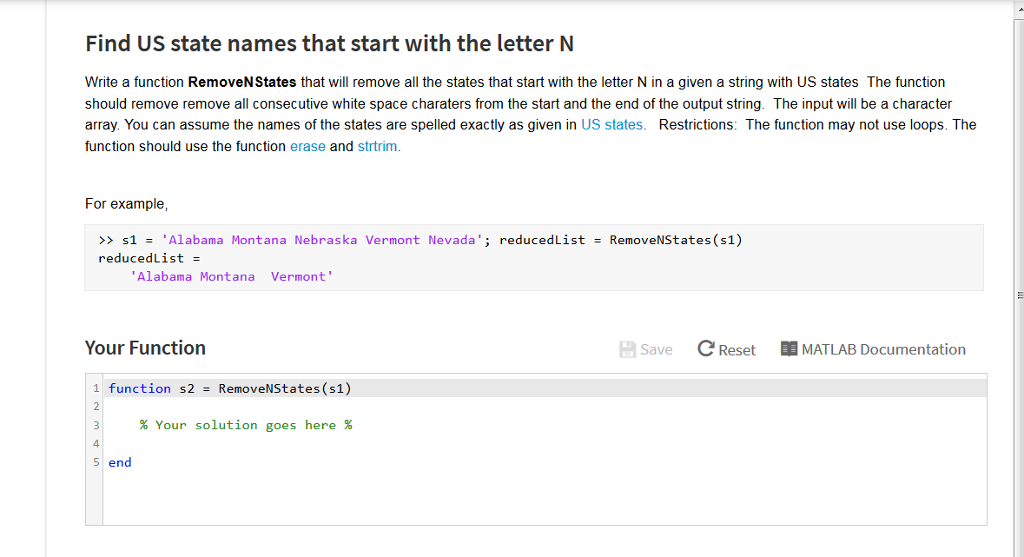 Matlab question: Must use erase and strip function Find US state names