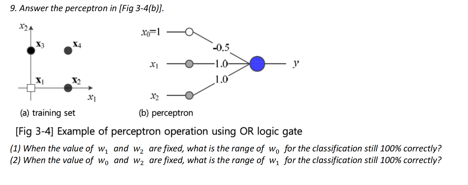  Answer the perceptron in [Fig 3-4(b)]. (a) training set (D) perceptron