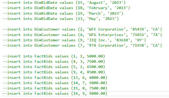Using your populated star schema, create DML select statements for the following