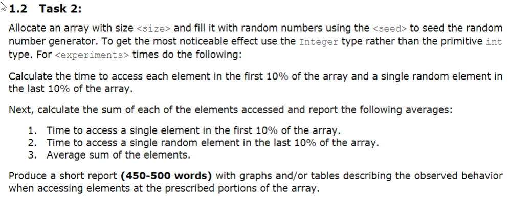 In JAVA language please. Allocate an array with size and fill it