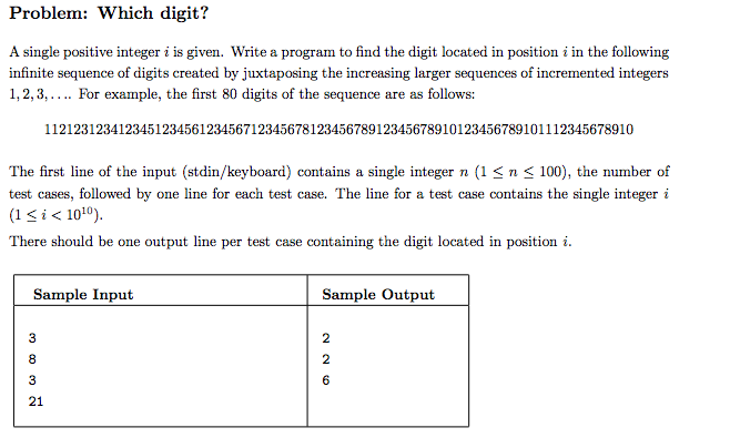  Which digit? A single positive integer i is given. Write a