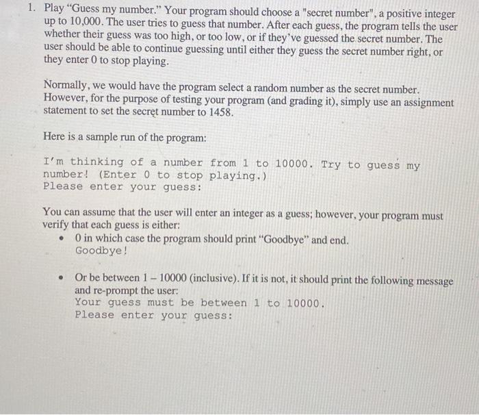  Using for or while loops mainly! Python! question 2: 1. Play