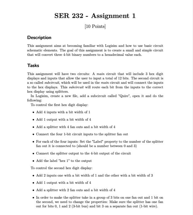  SER 232 - Assignment 1 (10 Points) Description This assignment aims