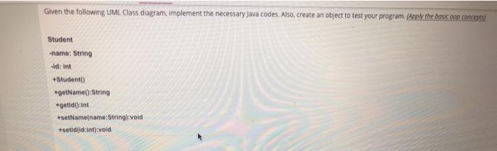  Given the following UML Class diagram, implement the necessary Java codes.