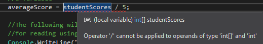 C# Error 1 scenario: Int is an array. The user is required