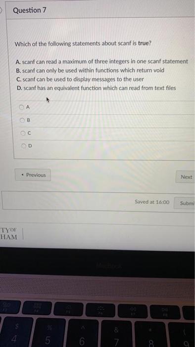  Which is the correct for C language coding Question 7 Which
