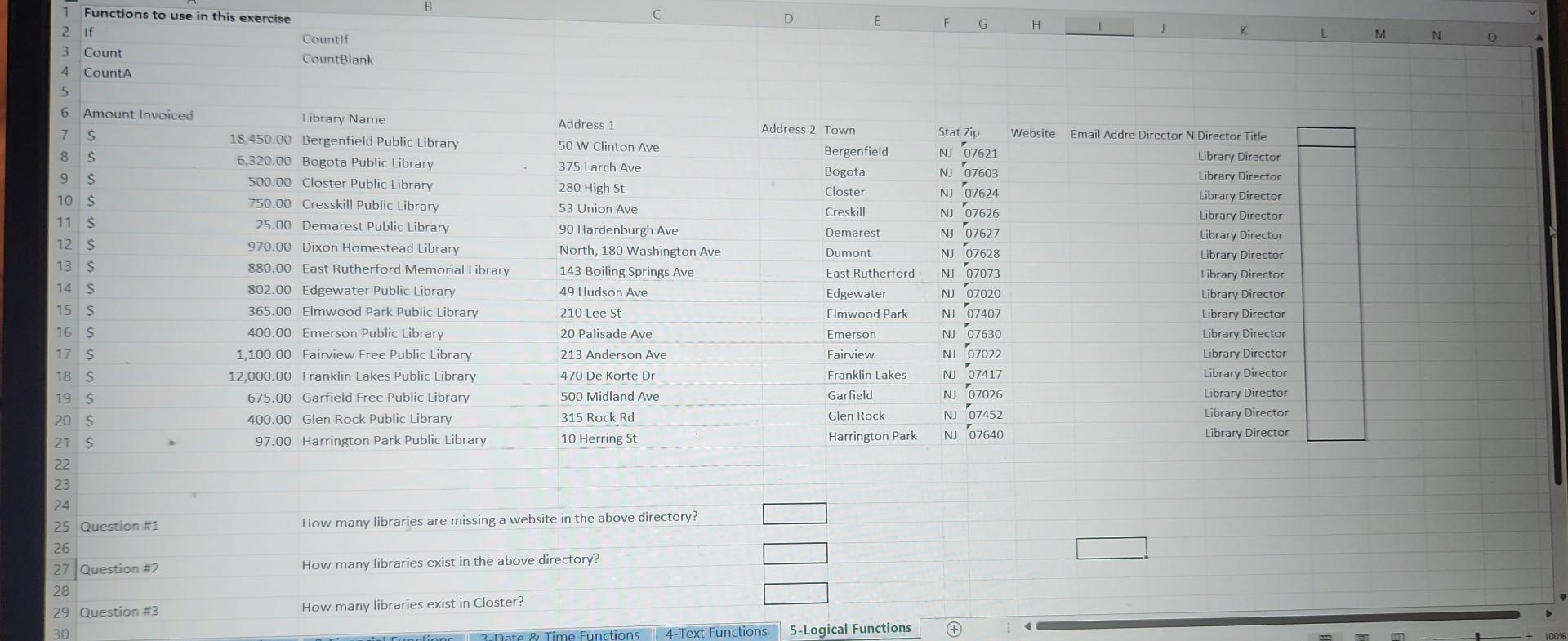  explain in excel Question \#1 How many libraries are missing a