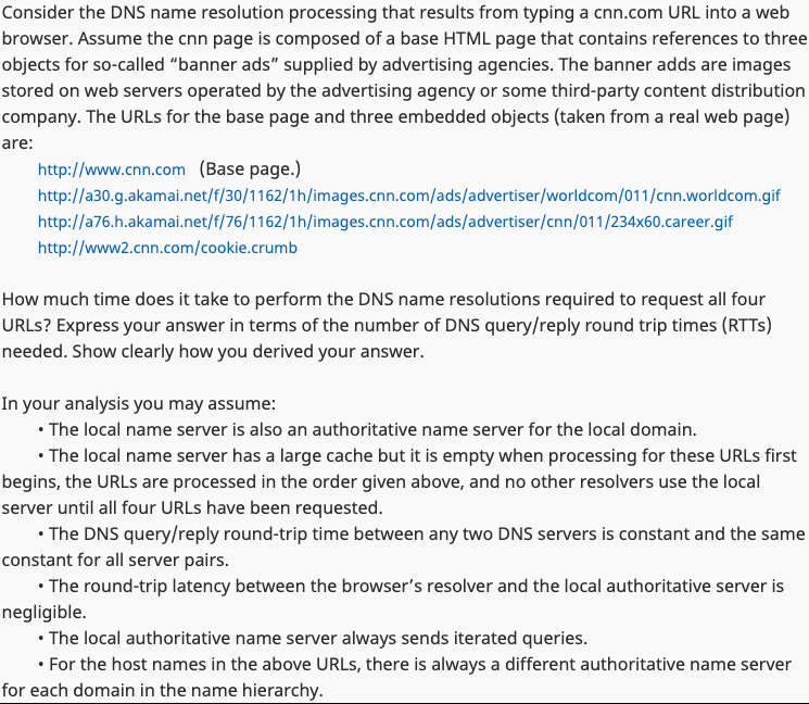  Consider the DNS name resolution processing that results from typing a