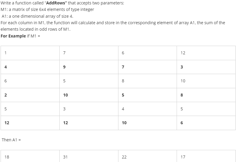  solve by using c++ Write a function called "AddRows" that accepts