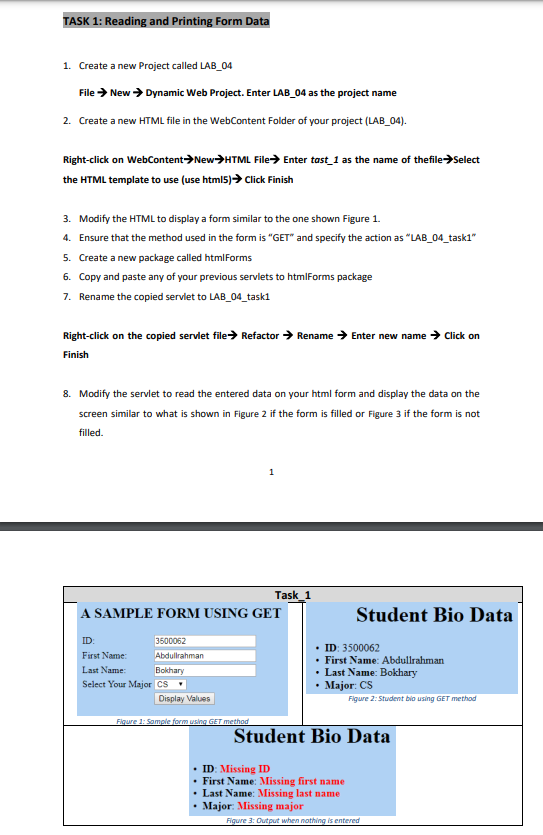  1. Create a new Project called LAB_04 File New Dynamic Web