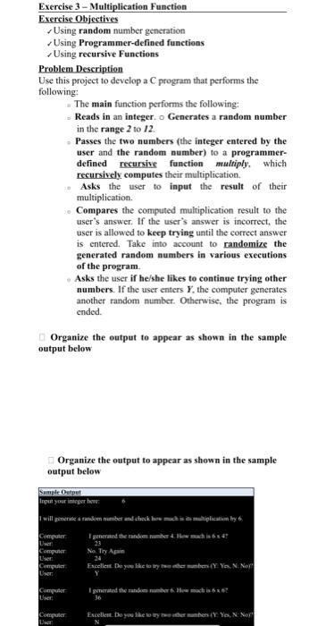  Exercise 3 - Multiplication Function Exercise Objectives Using random number generation