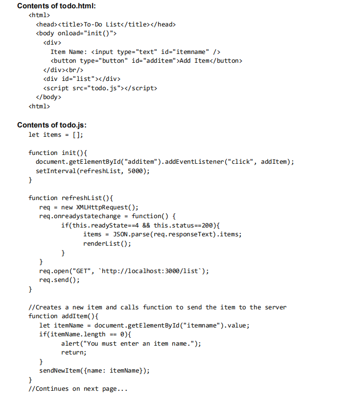 3. (9 marks) Write the code for the sendNewItem(newItem) function in the