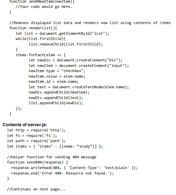 todo.js file. This function must send the newly created item to the